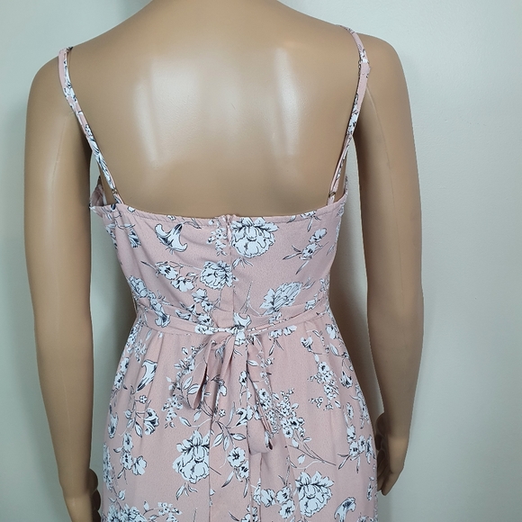 Floral wrap dress boho peach white Sze 12 maxi strappy Hi-Lo belted frill summer - Picture 5 of 8